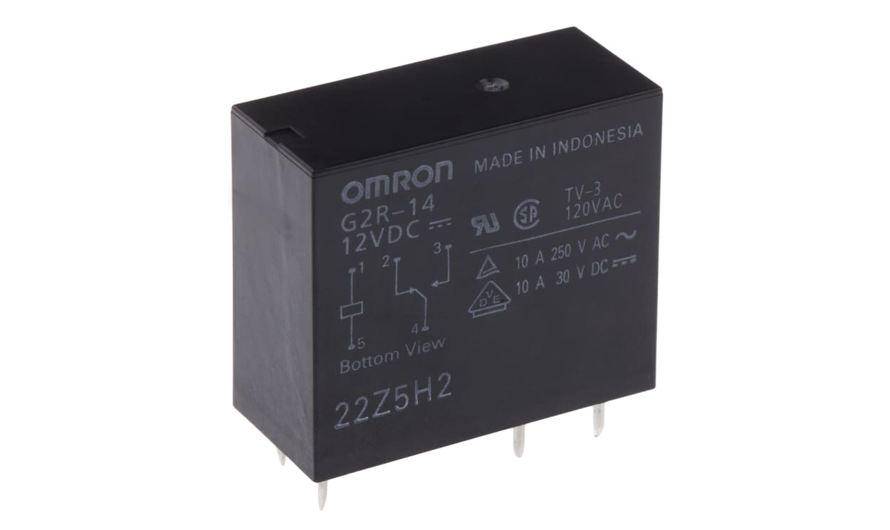 Omron G2R-14 DC12, PCB Mount Power Relay, 12V dc Coil, 10A Switching Current, SPDT