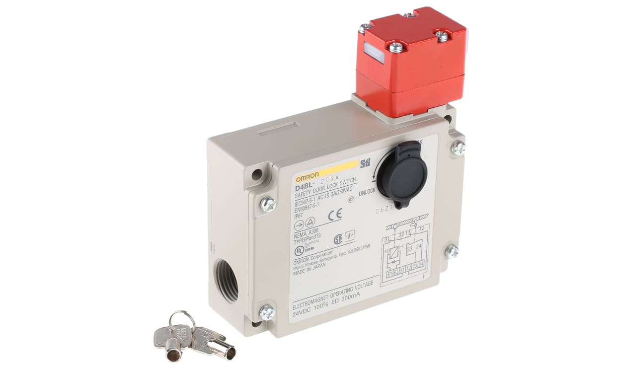 Omron D4BL-2CRA, D4BL Series Solenoid Interlock Switch, Power to Unlock, 24V dc