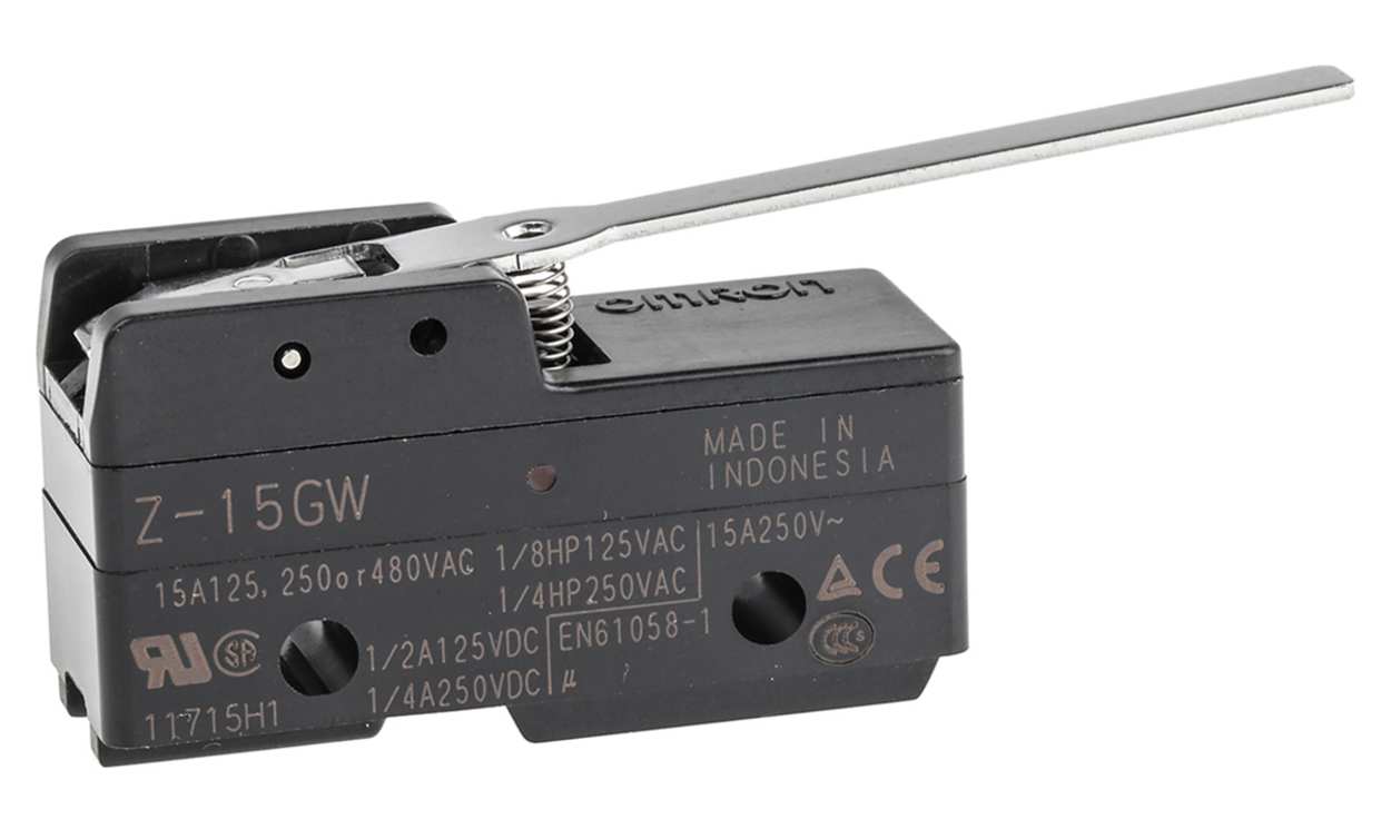 Omron Z-15GW, Z Series Lever Limit Switch, NO/NC, IP00, SPDT, Thermosetting Resin Housing, 500V ac Max, 15A Max