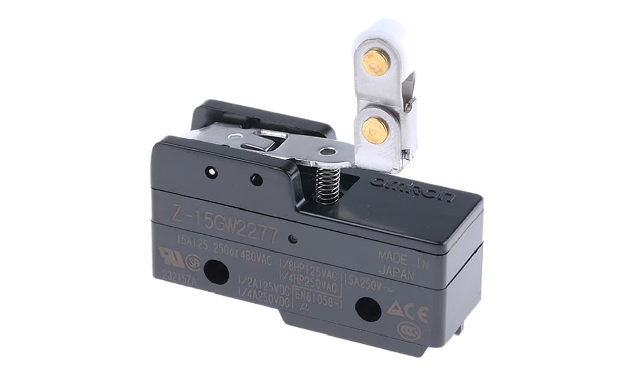 Omron Z-15GW2277, Z Series Roller Lever Limit Switch, NO/NC, IP00, SPDT, Thermosetting Resin Housing, 500V ac Max, 15A Max