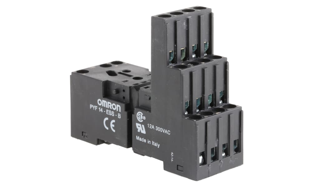 Omron PYF14-ESS-B, MY4 14 Pin 250V ac DIN Rail Relay Socket, for use with MY2, MY4