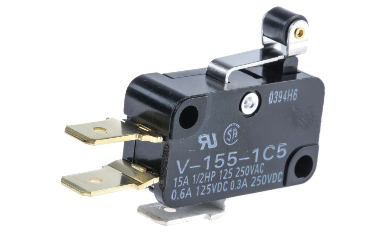 Omron V-155-1C5, Roller Lever Micro Switch, Quick Connect Terminal, 15 A @ 250 V ac, SP-CO, IP40