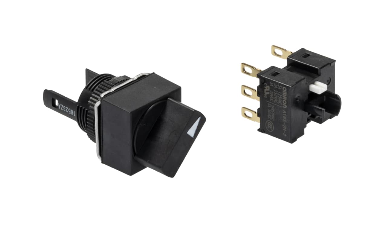 Omron A165S-A2M-2, Selector Switch - (DPDT) 16mm Cutout Diameter 2 Positions