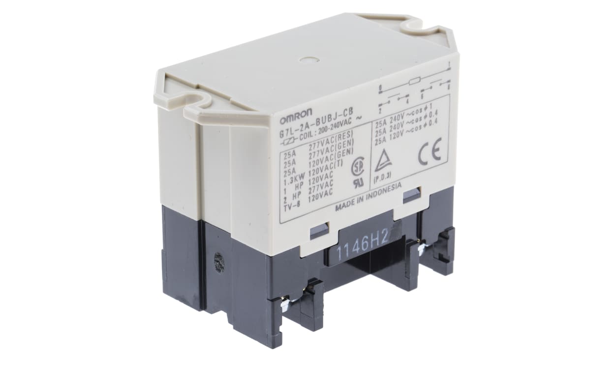 Omron G7L-2A-BUB-JCB AC200/240, Panel Mount Power Relay, 240V ac Coil, 25A Switching Current, DPST