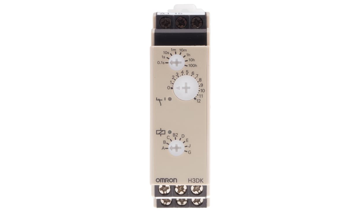Omron H3DK-M1A DC12, H3DK Series DIN Rail Mount Timer Relay, 12V dc, 1-Contact, 0.1 s → 1200 h, SPDT - generaltechuae