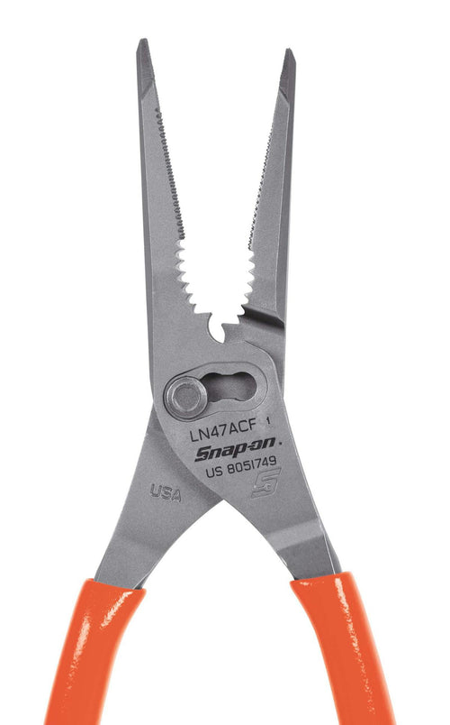 Snap-on LN47ACFO | 9" Talon Grip Long-Nose Slip-Joint Pliers | 9-1/2 in long, Orange