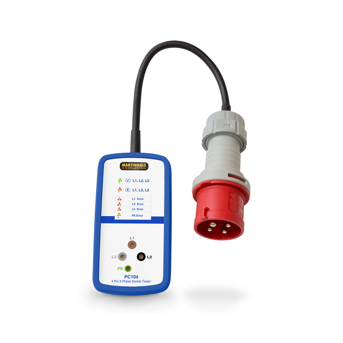 Martindale MARPC104-32 | PC104 3-Phase Industrial Socket Tester | 32A 4-Pin, CAT III 300V - generaltechuae