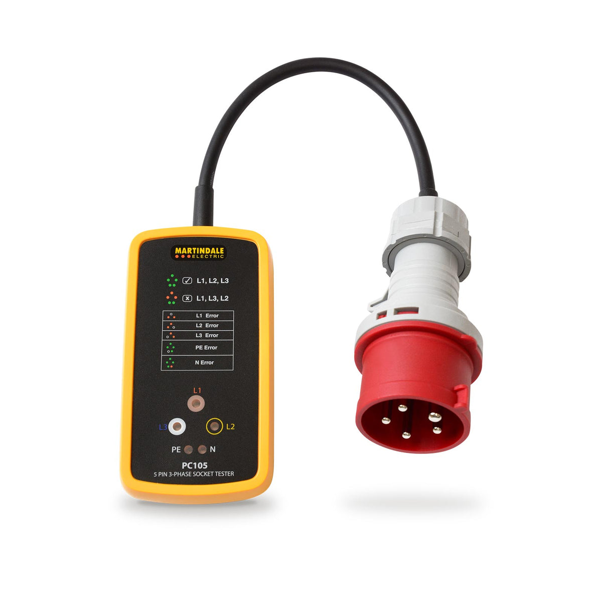 Martindale MARPC105-63 | PC105 3-Phase Industrial Socket Tester | 63A 5-Pin, CAT III 300V - generaltechuae