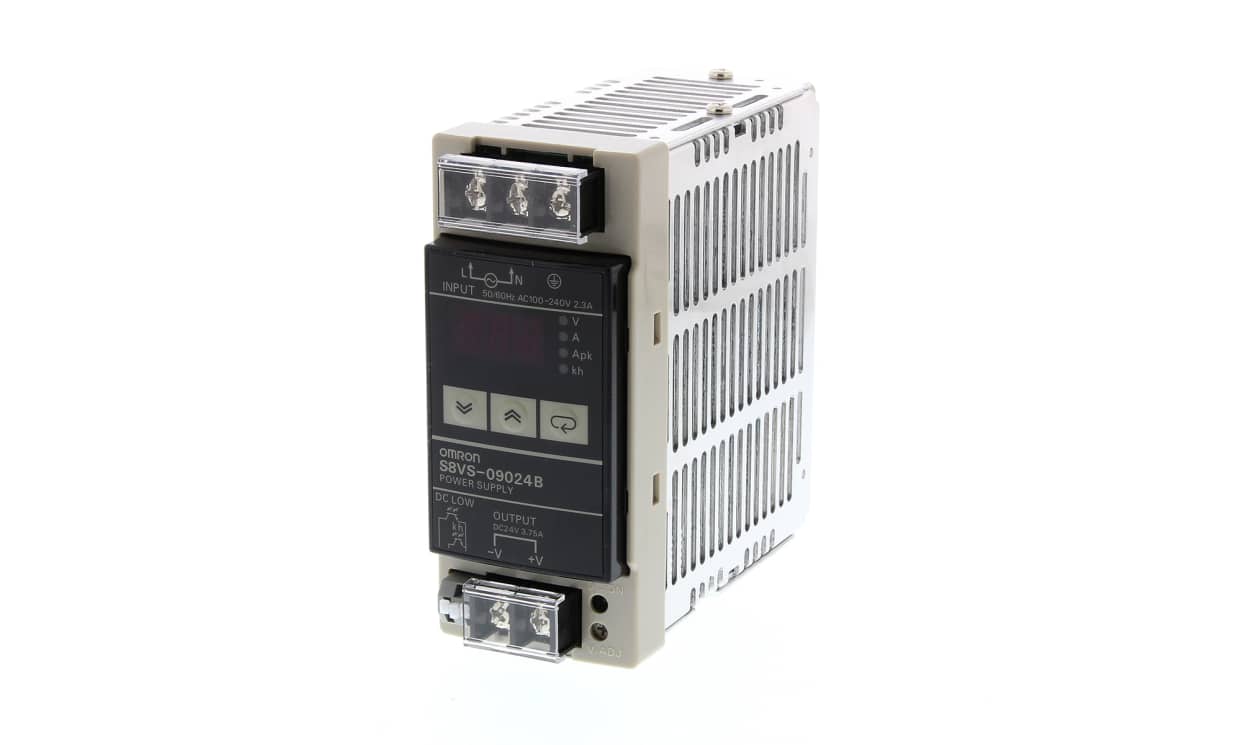 Omron S8VS-09024B, S8VS Switched Mode DIN Rail Power Supply, 85 → 264V ac ac Input, 24V dc dc Output, 3.7A Output, 90W