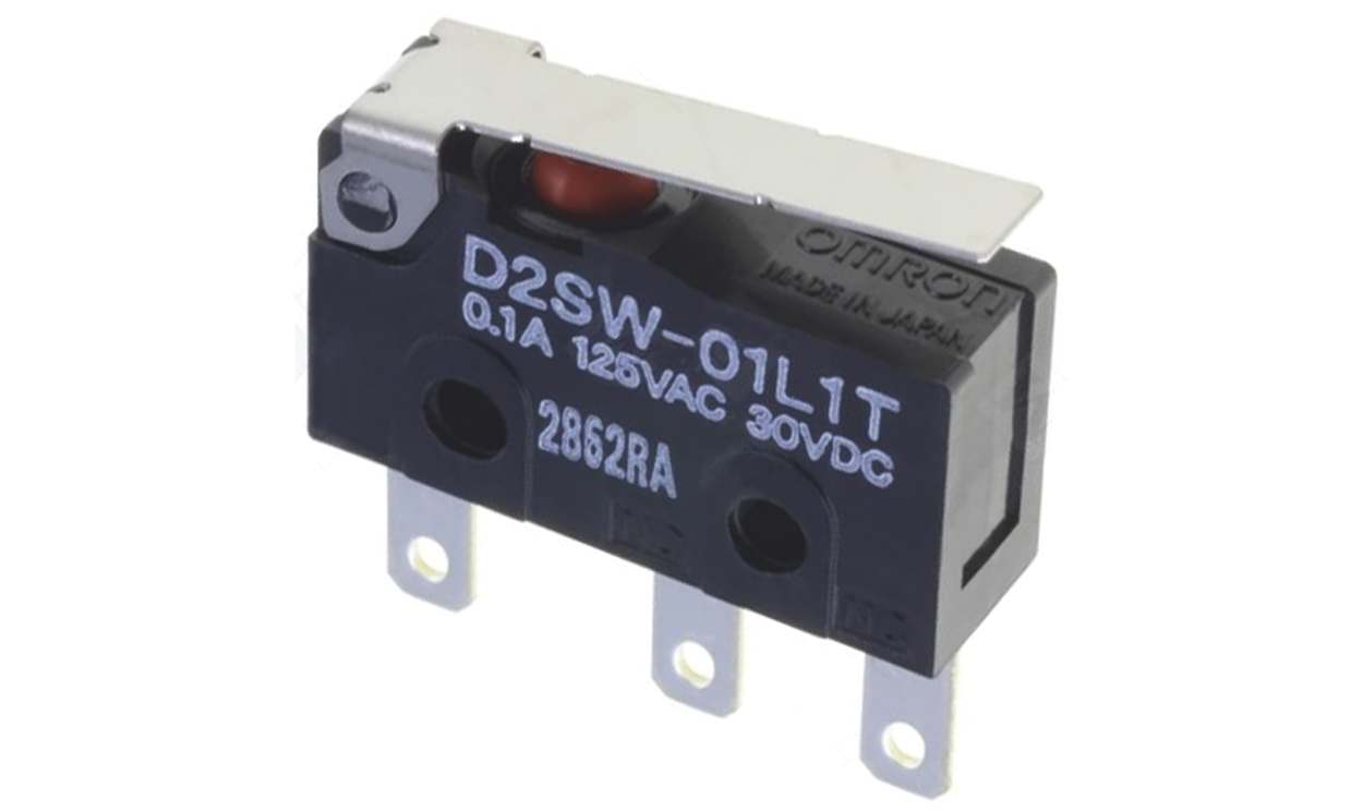 Omron D2SW-P2L1B, Hinge Lever Micro Switch, PCB Terminal, 2 A @ 250 V ac, SPDT, IP67