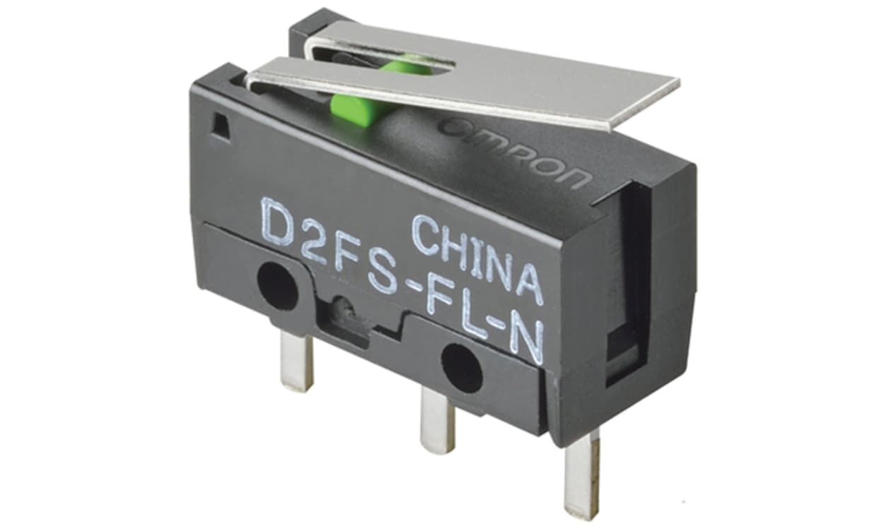 Omron D2FS-FL-N, Hinge Lever Micro Switch, PCB Straight Terminal, 100 mA @ 5 V dc, SPST, IP40