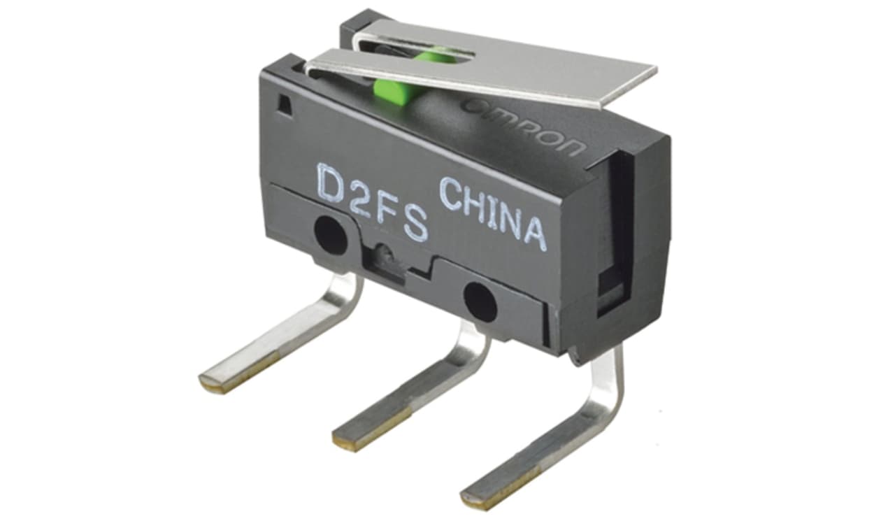 Omron D2FS-FL-N-A1, Hinge Lever Micro Switch, Left Angle PCB Terminal, 100 mA @ 5 V dc, SPST, IP40