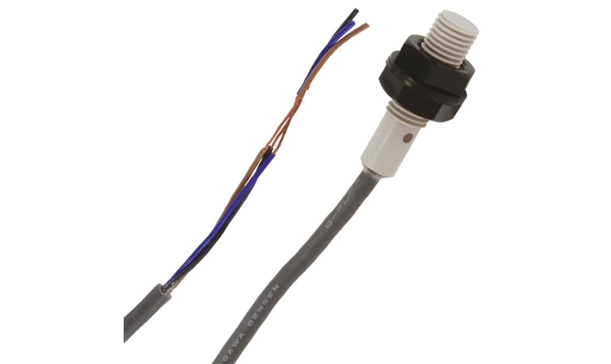 Omron E2F-X1R5F1 2M, Inductive Threaded Barrel Proximity Sensor, M8, 1.5 mm Detection, PNP NO, 12 → 24 V dc