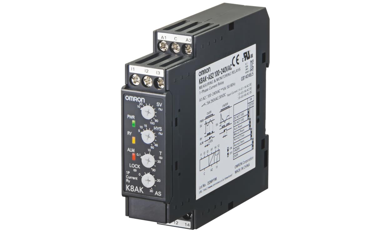 Omron K8AK-AW2 100-240VAC, Current Monitoring Relay, 1 Phase, SPDT, DIN Rail - generaltechuae