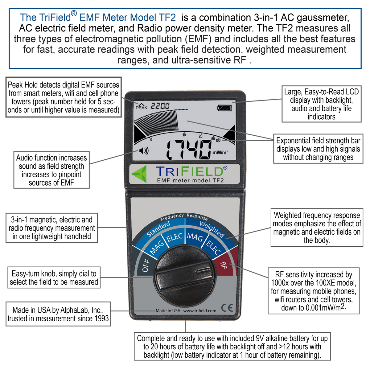 AlphaLab TF2 | TriField EMF Meter | AC Magnetic, AC Electric & RF to 6 GHz - generaltechuae (4)