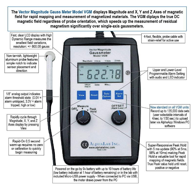 AlphaLab VGM-HC | Vector/Magnitude Gaussmeter with Hard Case | 3-Axis, ±799.99 G - generaltechuae (4)