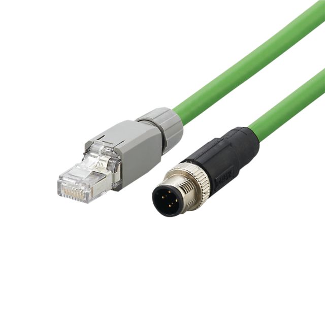 ifm E12090, E120, 2m, Green M12 to Male RJ45 Male, Shielded, Terminated PVC Sheath