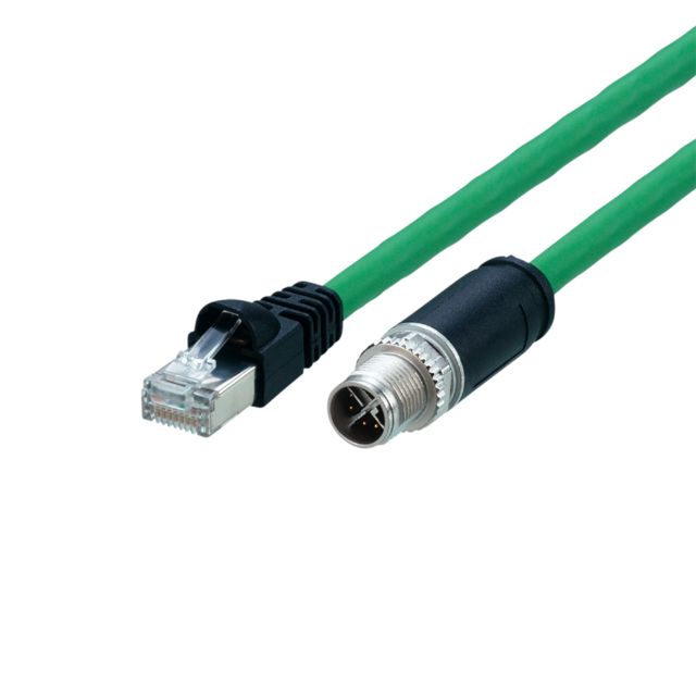 ifm E12631, E126, 2m, Green M12 to Male RJ45 Male, Shielded, Terminated Polyurethane Sheath