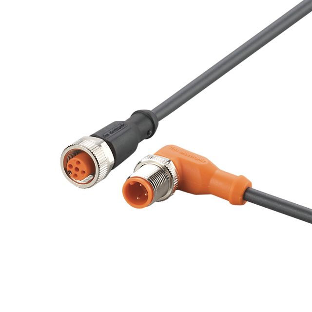 ifm EVC675, Right Angle Male 3 way M12 to Straight Female 5 way M12 Communication Cable, 300mm