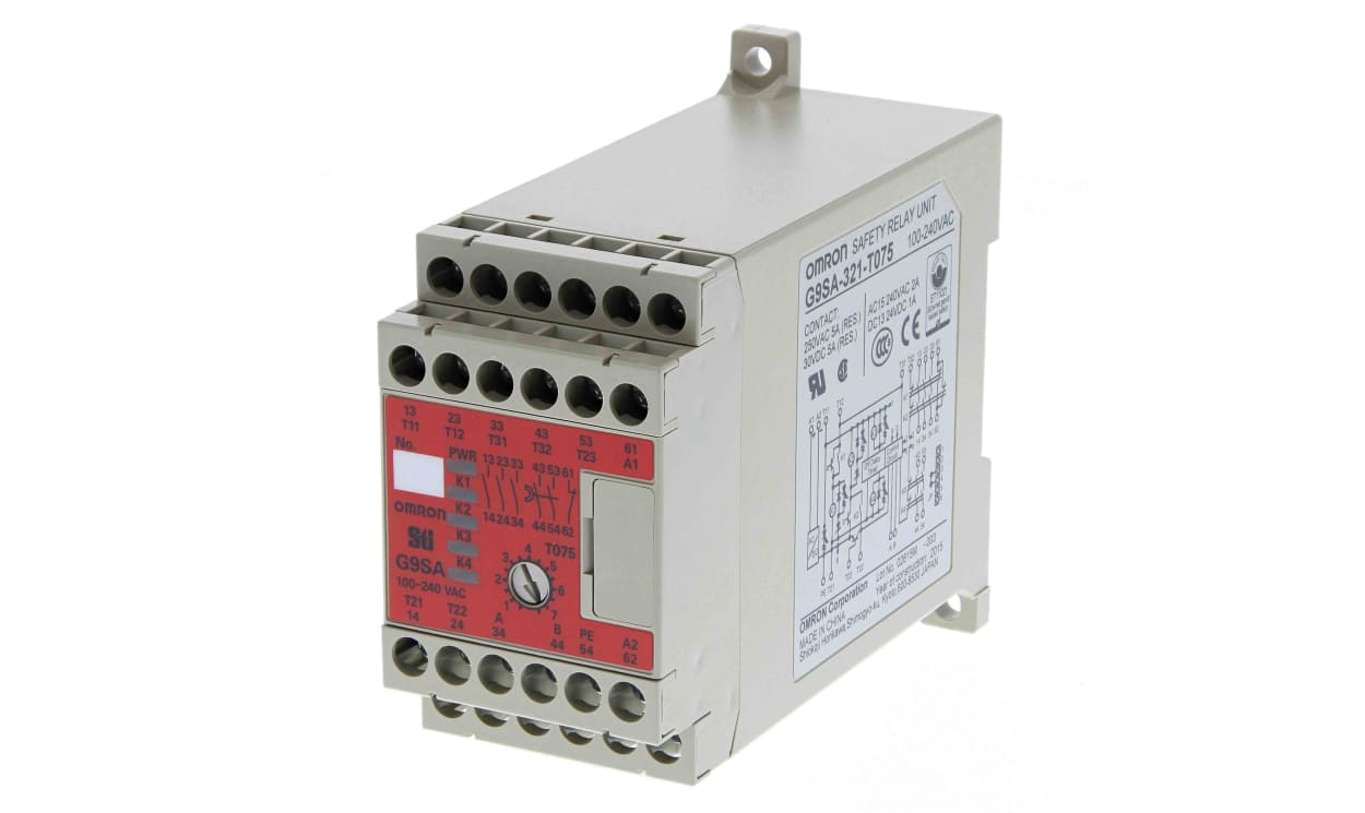 Omron G9SA-321-T075 AC100-240, G9SA 1 Auxiliary Contacts Safety Relay 100 → 240V ac, Single/Dual-Channel 3 Safety Contacts - generaltechuae