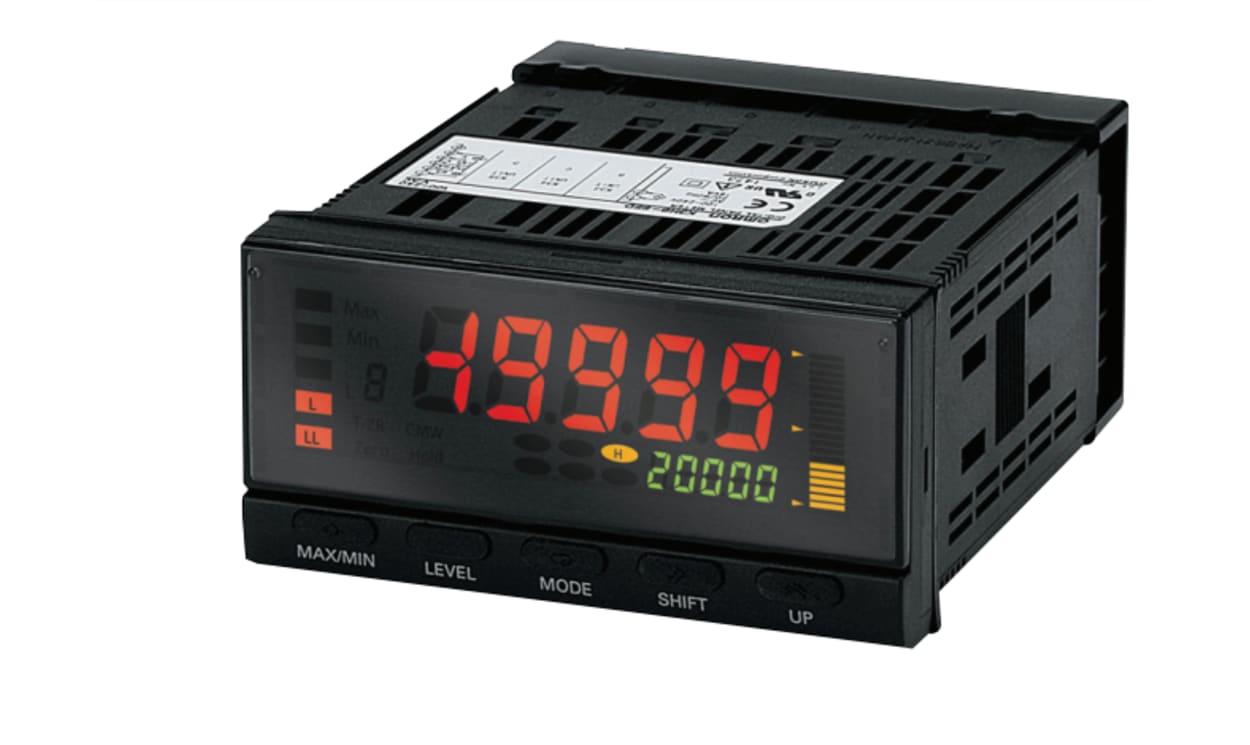 Omron K3HB-XAD 24VAC/VDC, Negative LCD (backlit LED) Display 7-Segment Digital Digital Panel Multi-Function Meter, 14.2mm x 5.8mm