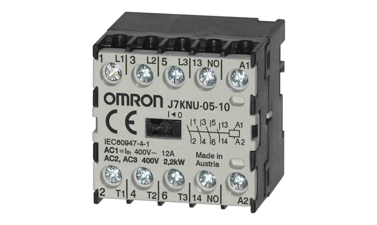 Omron J7KNU-05-10 110, Contactor, 110 VAC Coil, 3-Pole, 5 A, 2.2 kW, 3NC + 1NO