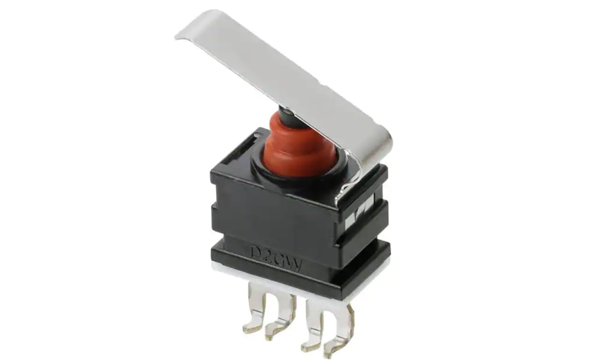 Omron D2GW-SC1L2M, Hinge Lever Subminiature Micro Switch, Wire Lead Terminal, 1 mA, SPST -NC, IP67