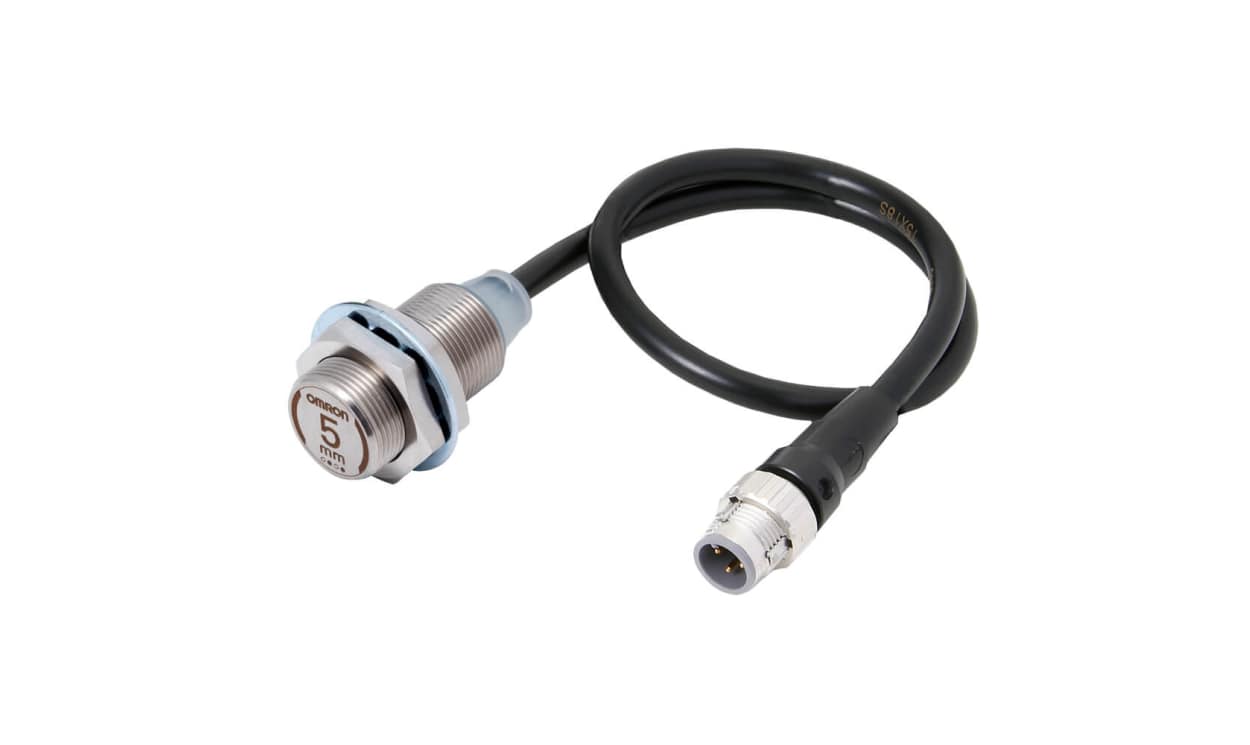 Omron E2EW-X5B118-M1TJ 0.3M, Inductive Threaded Barrel Proximity Sensor, M18, 5 mm Detection, PNP NO, 10 → 30 V dc