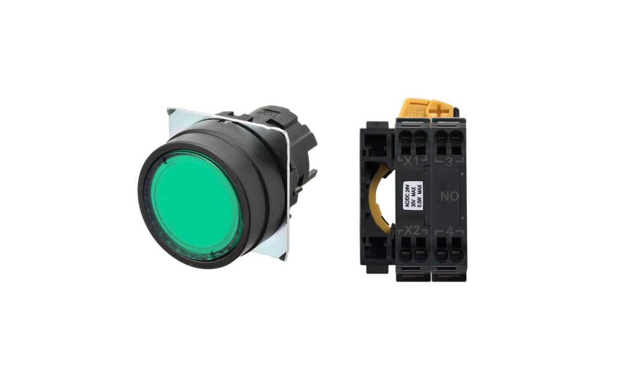 Omron A22NL-BNM-TGA-P100-GC, A22NL Series Illuminated Push Button Switch, Momentary, Panel Mount, SPST, Green LED, 24V dc, IP66