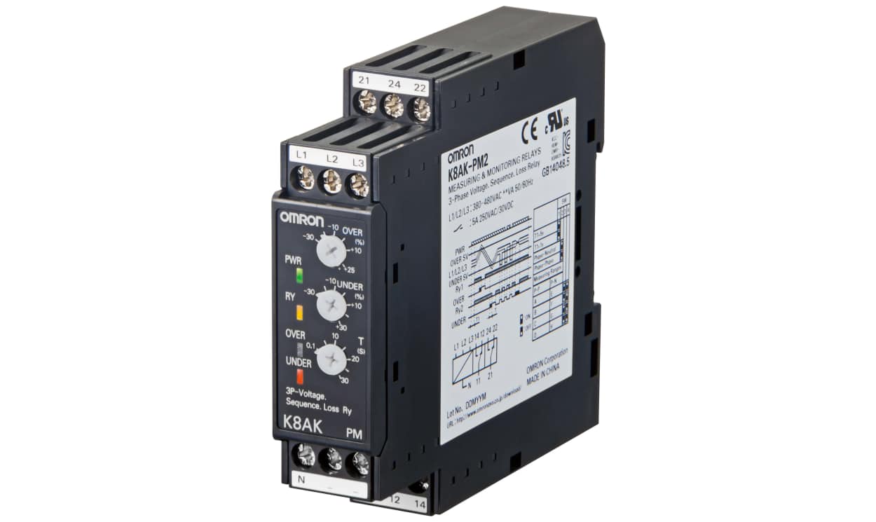 Omron K8AK-PM2, Phase, Voltage Monitoring Relay, Three Phase, SPDT, 220 → 480V ac, DIN Rail - generaltechuae