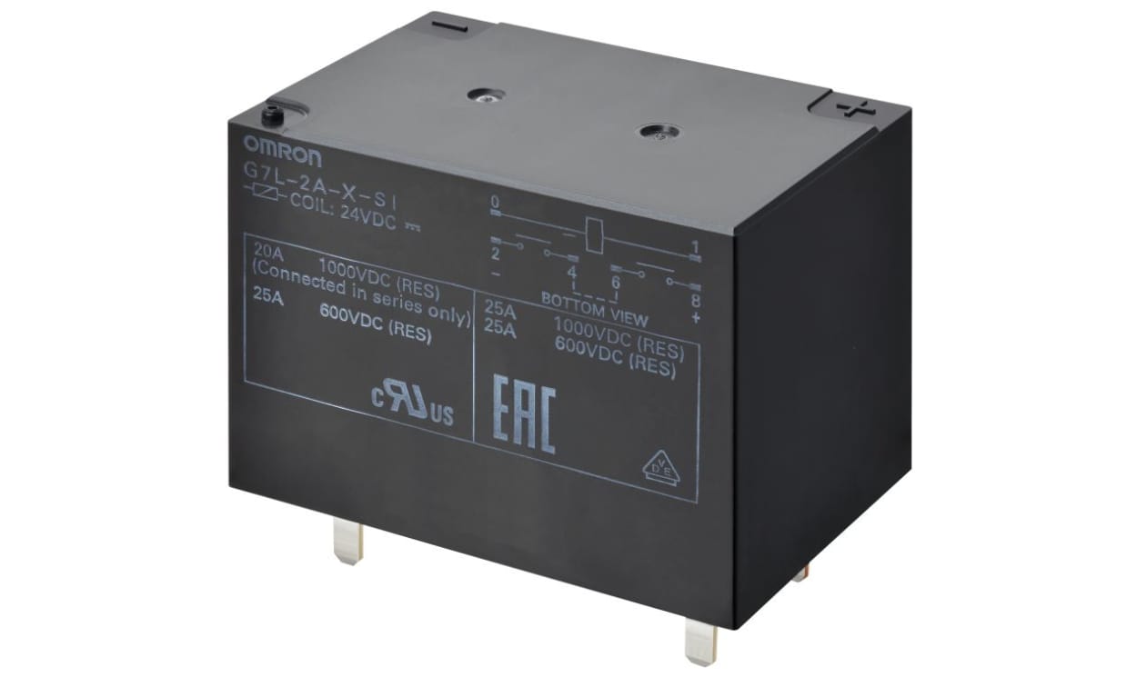 Omron G7L-2A-X-SI-DC24, PCB Mount Power Relay, 24V dc Coil, 30A Switching Current, DPST-NO