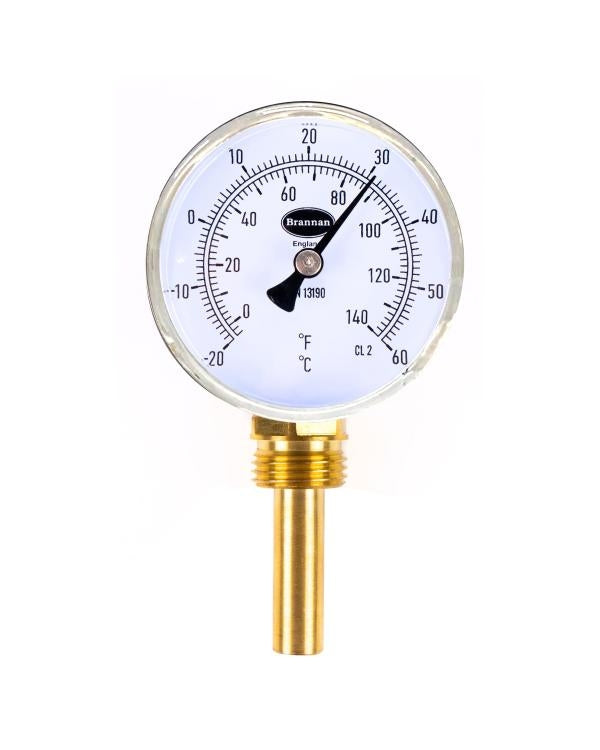 Brannan 32/441/0 | General Purpose Bimetal Dial Thermometer | 63 mm, 0 to +120 °C, 1/2 in BSP bottom, 100 mm pocket - generaltechuae