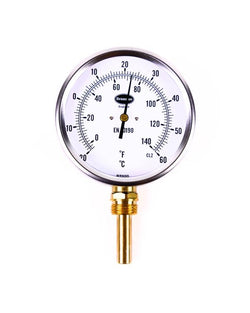 Brannan 32/644/9 | Commercial Bimetal Dial Thermometer | 100 mm, -20 to +60 °C/°F, bottom, 100 mm pocket, pre-calibrated - generaltechuae