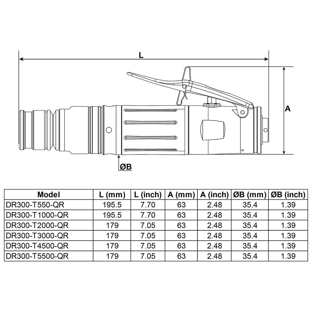 Desoutter DR300-T3000-QR | Pneumatic Straight Drill (Quick Release) | 3000 rpm, 4 Nm, QR Output