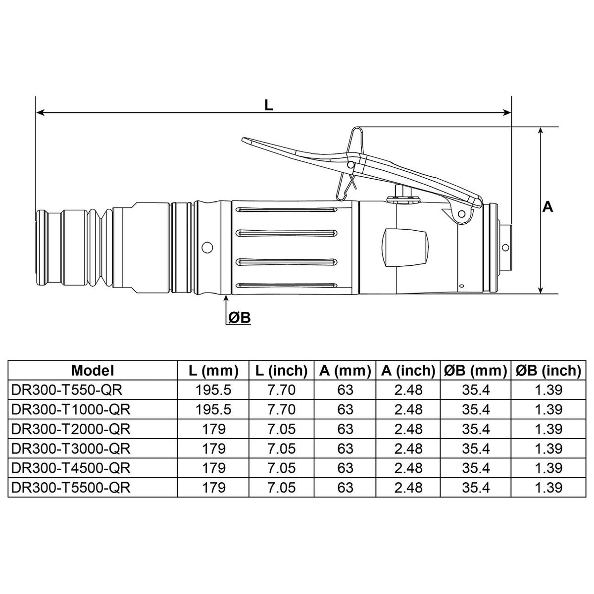 Desoutter DR300-T3000-QR | Pneumatic Straight Drill (Quick Release) | 3000 rpm, 4 Nm, QR Output