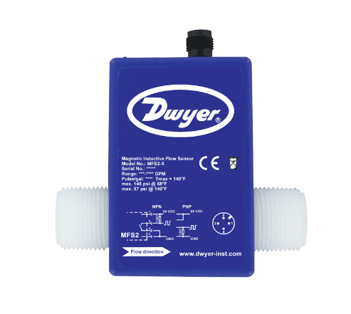 Dwyer Instruments MFS2-3 | Magnetic inductive flow sensor | Range .66 to 13.2 GPM (2.5 to 50 LPM) | 3/4" male NPT
