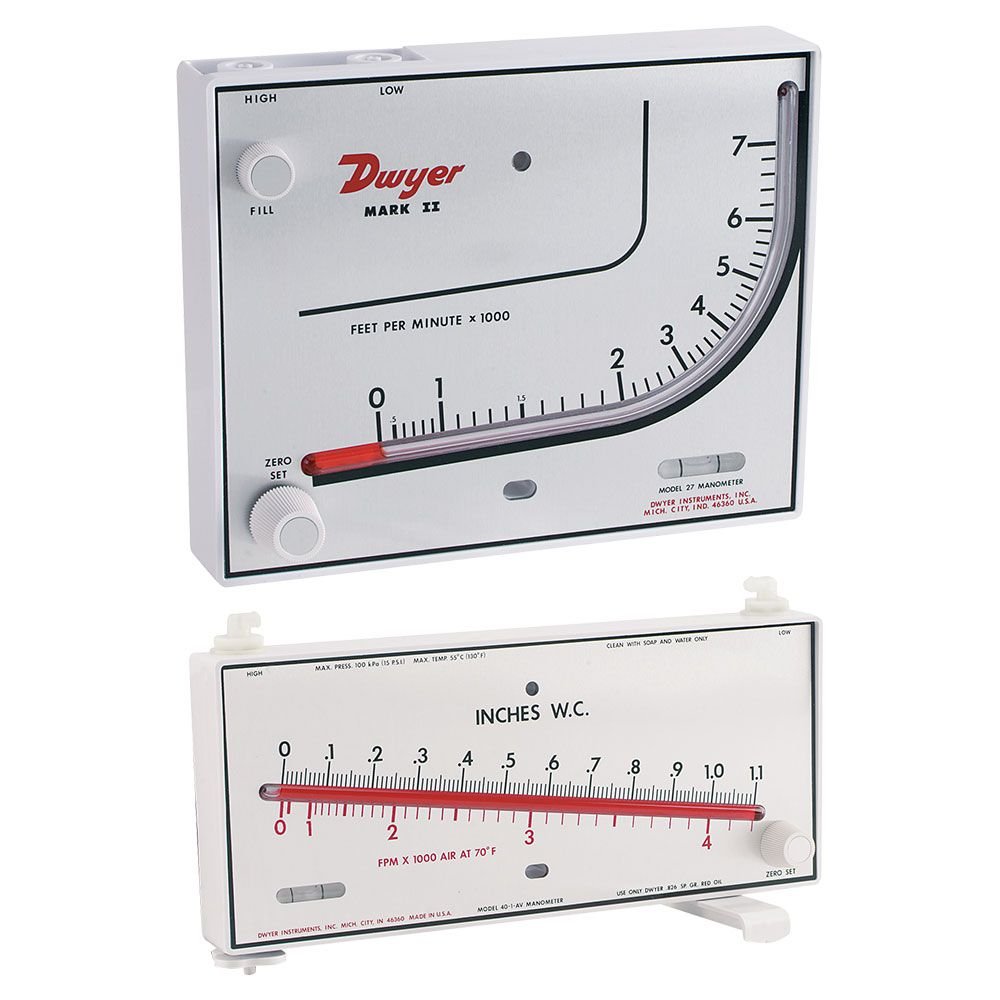 Dwyer Instruments MARK II 27 | Molded plastic manometer | Range 0-7000 fpm | Red fluid | .826 sp. gr. | Requires Pitot tube *sold separately - generaltechuae