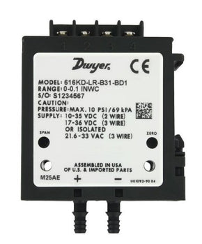 Dwyer Instruments 616KD-LR-B35-BD1 | Differential Pressure Transmitter | Low Range;0.5in wc;1.0 pct acc;Barb Conn;4-20 mA;0-10V out - generaltechuae