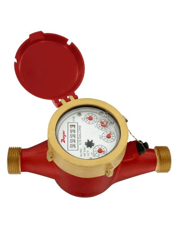 Dwyer Instruments WMH-A-C-03-100 | Multi-Jet hot water meter | 3/4" short length pipe size | 100 gal pulse output