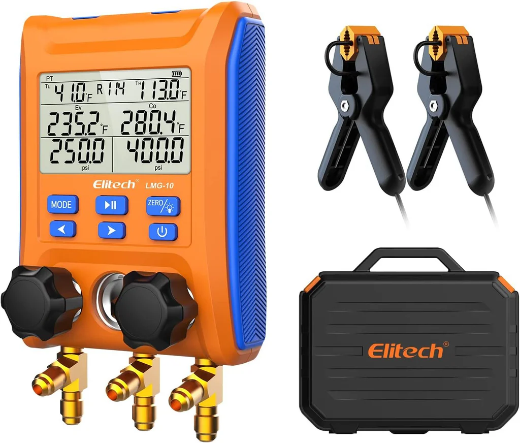 Elitech LMG-10 |  HVAC Digital Manifold Gauge | 2 Valves With Thermometer Clamps - generaltechuae