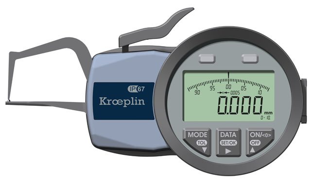 KROEPLIN K1R10S, 0 - 10 mm, DIGITAL EXTERNAL MEASURING GAUGE FOR TUBE WALL THICKNESS