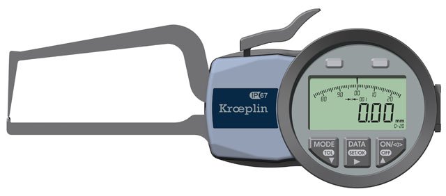KROEPLIN K2R20S, 0 - 20 mm, DIGITAL EXTERNAL MEASURING GAUGE FOR TUBE WALL THICKNESS