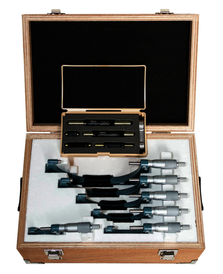 Mitutoyo 103-904-10 | Outside Micrometer Set | Ratchet Stop | 0-6 inch Range, 0.001" Graduation (6 Piece Set)