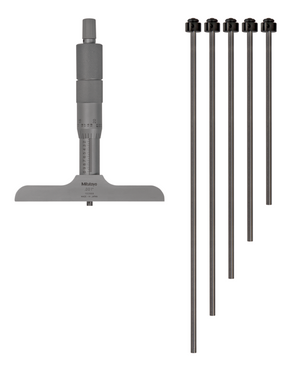 Mitutoyo 129-132 Depth Micrometer, Interchangeable Rods 0-6", 4" Base