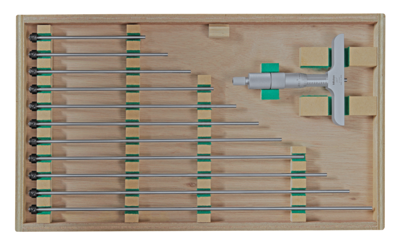 Mitutoyo  129-150 Depth Micrometer, Interchangeable Rods 0-12", 4" Base