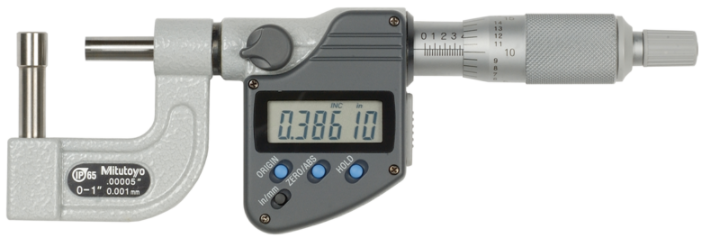 Mitutoyo 395-364-30 Digital Tube Micrometer, IP65, Inch/Met. Spherical Anvil Flat Spindle, 0-1"