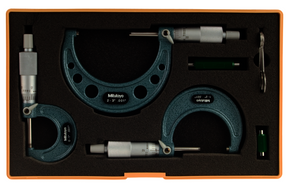 Mitutoyo 103-929 | Outside Micrometer Set | Ratchet Stop | 0-3" Range, 0.001" Graduation (3 Piece Set)