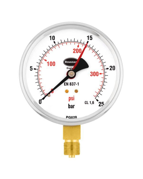 Brannan 34/744/0 | Commercial Pressure Gauge | 100 mm, 0 to 6 bar, 3/8 in BSP back - generaltechuae