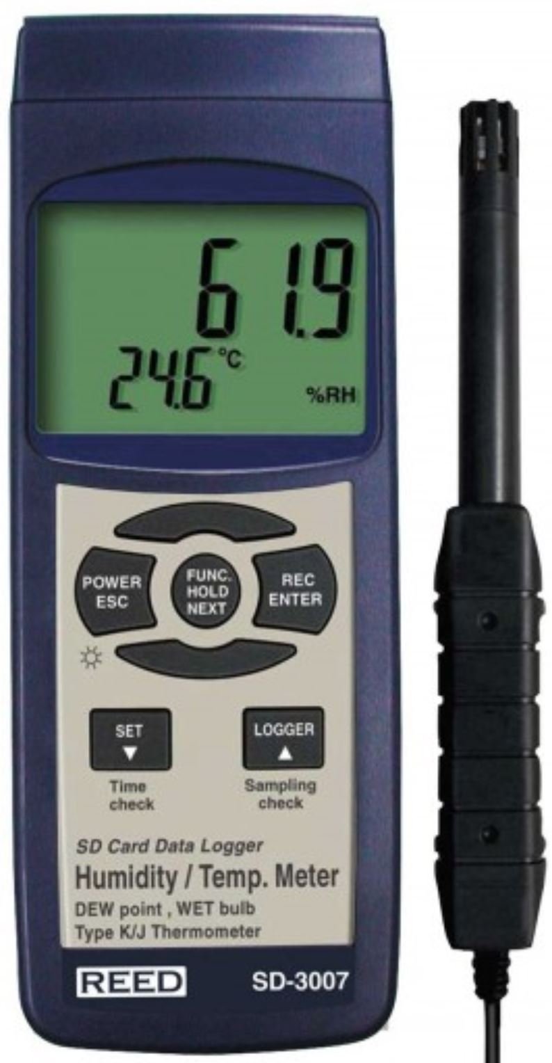REED SD-3007 SD Series Thermo-Hygrometer Datalogger, 32 to 112°F (0 to 50°C), 5-95%RH, Wetbulb / Dewpoint Temperatures