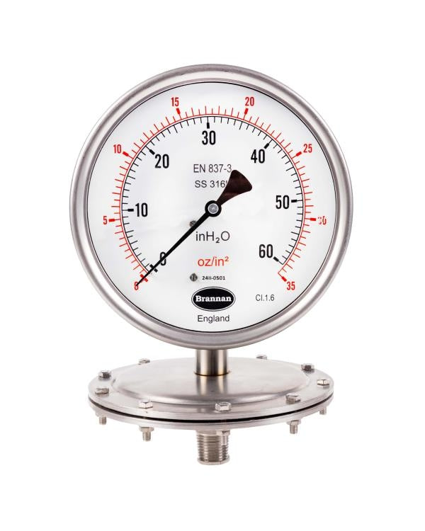 Brannan SG040 | Schaffer Diaphragm Pressure Gauge | Up to 2.5 bar, 1.6% Class - generaltechuae